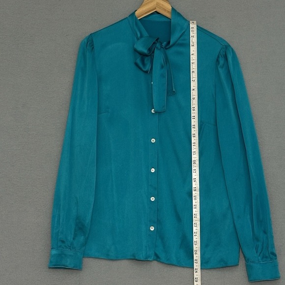 Dolce & Gabbana Women Top 46 IT 10 US Blue Silk Satin Secretary Self Tie Classic - Picture 12 of 16